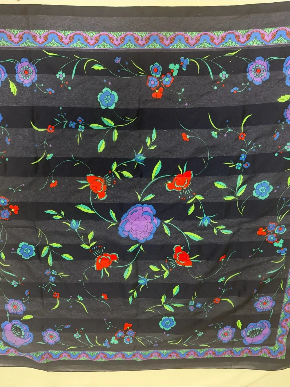 Navy/Purple Floral Scarf with Bright Multicolor Blooms